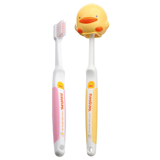 PiYOPiYO黃色小鴨 6A兒童雙色牙刷 可愛小鴨造型 柔軟刷毛 附刷頭收納, 顏色隨機, 2支, 1組