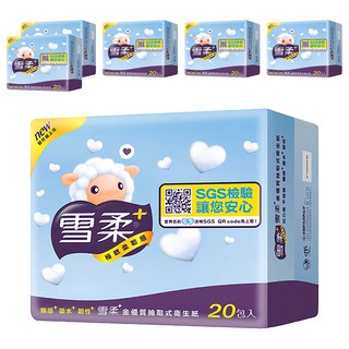 雪柔 金優質抽取式衛生紙, 觸感+吸水+韌性, 不含螢光劑, 產品可沖入馬桶, 20包, 6袋