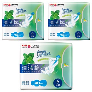 康乃馨 清涼棉夜用極長衛生棉 護翼型 3包, 夜用極長型 40cm, 6片