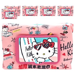 Hello Kitty 加厚純水柔濕巾 80抽 加蓋, 1入, 6包