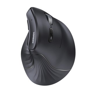 유그린 버티컬 인체공학 트리플 멀티태스킹 무선 블루투스 무소음 마우스 4000DPI, MU008, 블랙