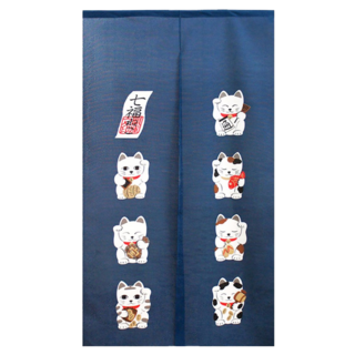 諾倫 七隻招財貓 85 x 150cm 海軍藍 門簾
