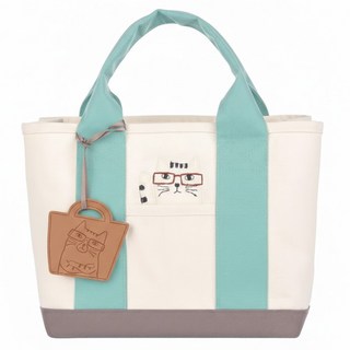 kUSUgURU JAPAN 日本眼鏡貓 kUSUgURU JAPAN 日本眼鏡貓 NEKOZAWA貓澤系列 分層收納設計手提托特包 附皮質造型掛飾, 綠色