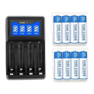 퓨어클리어 AA/AAA 겸용 USB LCD 4구 충전기 SW-4N + 2500mAh AA 충전지 8p, 1세트
