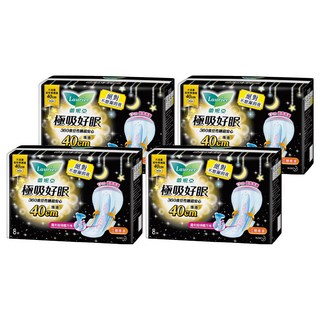 Laurier 蕾妮亞 台灣公司貨 極吸好眠衛生棉, 大流量超特長護邊 40cm, 8片, 4包