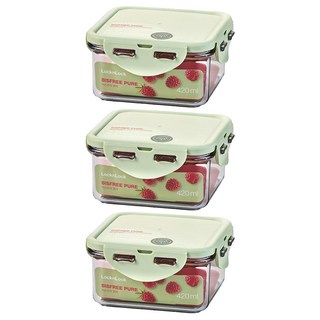 LocknLock 樂扣樂扣 Bisfree Pure系列 正方形密封保鮮盒 淺綠色 420ml, 3 個容器 + 3 個蓋子, 3個