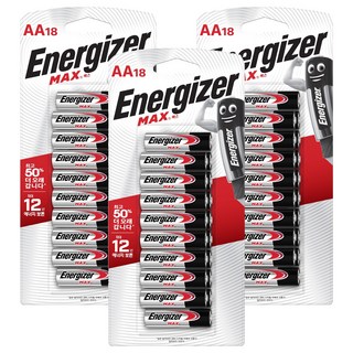 Energizer 勁量 鹼性Max AA電池, 3個, 18入