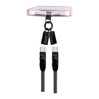 GLiTTER 宇堂 TYPE-C to TYPE-C 手機充電頸掛繩 附USB轉接頭, 黑色, 1組