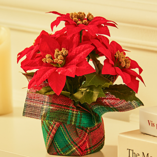 聖誕紅人造花裝飾盆栽, 單色, 1個