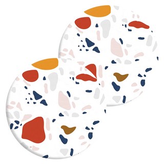 印花圓形硅藻土吸水杯墊, 10 x 10 x 0.8cm, 水磨石, 2個