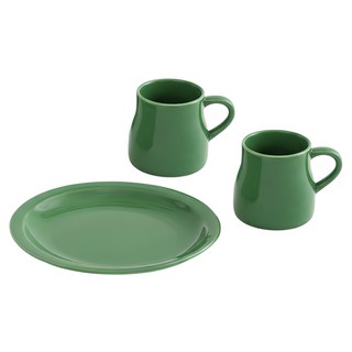 ERATO Rene 馬克杯與盤子 雙人禮物組 3件組, 1套, 2個杯子 + 橢圓盤, 綠色