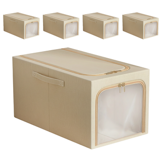 小麥購物 牛津布衣物收納箱 C464 中號 31L, 卡其色, 5個