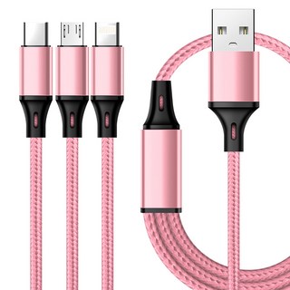 디어모모 5핀 8핀 c타입 3 in 1 케이블, 핑크, 1개, 1.2m