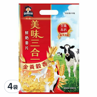 QUAKER 桂格 美味三合一麥片 金黃穀香 10包, 33g, 4袋