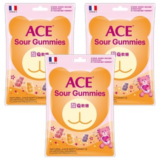 ACE 酸Q熊軟糖 夾鏈袋小包裝 無人工添加物 多種水果風味, 44g, 3包