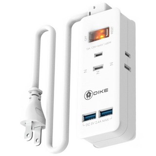 DIKE 安全加強型一切三座雙USB電源延長線 1.1m 雙USB智能分流 獨立三面AC插座, 白色, 1條