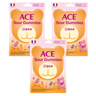 ACE 酸Q熊軟糖 五種綜合水果口味 無添加色素、香料、防腐劑 法國進口, 220g, 3袋