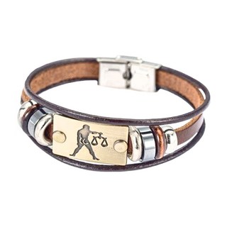 頭層牛皮星座搭不鏽鋼手環 重15g, 19 x 1cm, 天秤