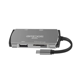 iBRIDGE 5合1 Type-C Hub多功能4K轉接器 USB鋁製集線器 適用於SD Micro SD 讀卡器, IBH001, 1個