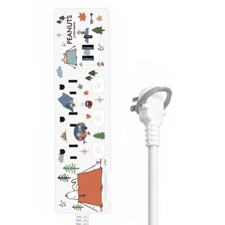 PEANUTS 史努比 PD 37W 4開3插 + USB平貼式延長線 1.8m x 220 x 60 x 25mm 454g, 露營時刻 白色, 1條