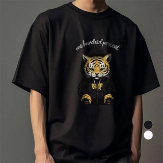 원헌드레드퍼센트 남녀공용 통기성 베이비타이거 세미오버 면 반팔티셔츠