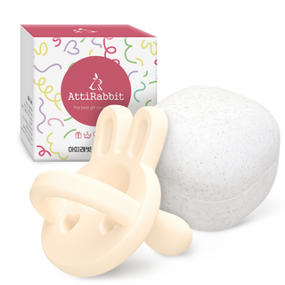 AttiRabbit 矽膠兔子安撫奶嘴+專用收納盒組, 1~15個月, 1組, 香草奶油色