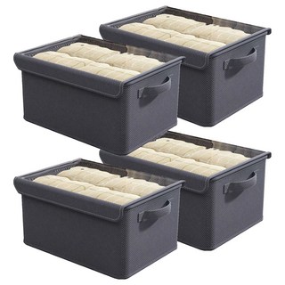 衣物收納盒 附可折疊透明側翻防塵蓋 55L, 灰色, 4個