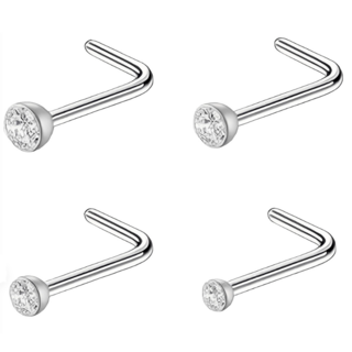 gelluna 醫療鋼基本款方晶鋯石鼻釘四入組 P-43