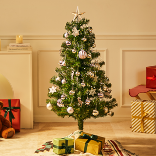 聖誕樹全套組, 銀色 + 紫色, 150cm