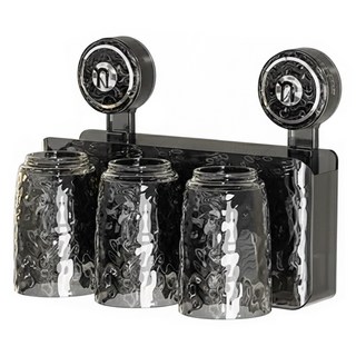 吸盤牙刷置物架 三杯, 透黑, 1個
