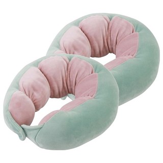 毛絨豌豆護頸U型枕, 2個, 綠粉色