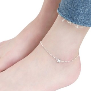 女性用925純銀幸運四葉草鍊條腳鍊 SH153