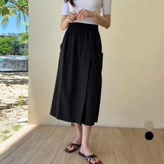 afinar 女款棉質仿麻外口袋七分鬆緊褲裙