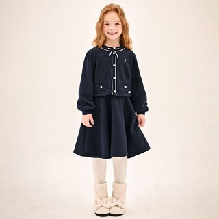 JELISPOON 女童蝴蝶結經典刷毛洋裝