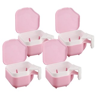 novopin 假牙專用收納盒 附瀝水籃 清洗容器, 340ml, 1入, 4個, 粉色