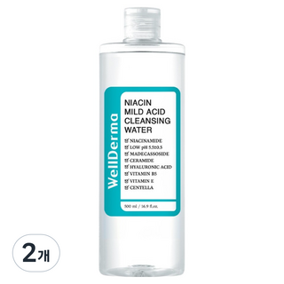 WellDerma 菸鹼醯胺溫和酸性卸妝水, 2個, 500ml