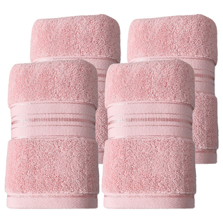 純棉加厚毛巾 75 x 34cm，緞邊設計，柔軟舒適，高質感光澤, 粉色, 4條