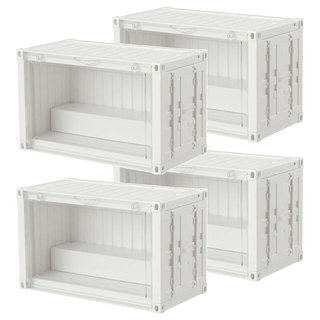 FAmILyLIFE 生活 貨櫃雙層階梯磁吸門展示盒, 白色, 4個