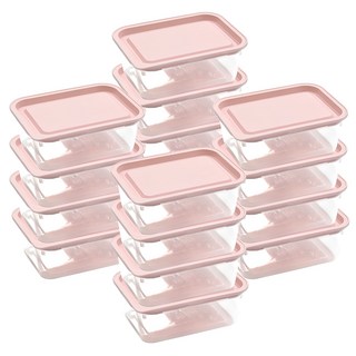 가쯔 심플쿡 냉동밥 도시락통 사각 전자렌지 용기 인디핑크, 16개, 400ml