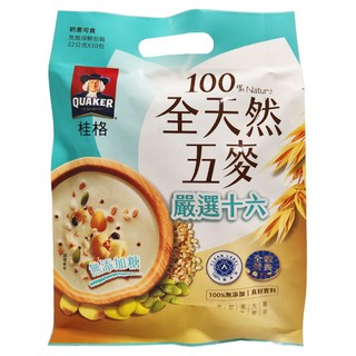 QUAKER 桂格 全天然五麥 嚴選十六 無添加糖 10包, 220g, 1袋