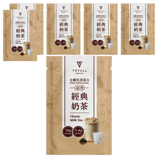 TRYALL 全分離乳清蛋白 經典奶茶, 每包含有28g蛋白質, 添加必需氨基酸BCAA, 35g, 6包