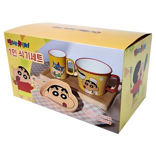 LE BARN 沒辦法的蠟筆小新1人餐具組 3入, 蠟筆小新手柄盤+陶瓷泡麵碗+瓷杯, 混色