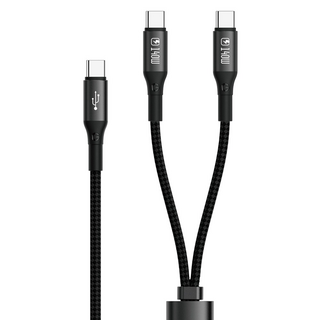 AIDOGA 艾迪伽 LED 爵士 140W 一分二 QC5.0 USB-C TO Type-C PD充電傳輸快充線, 黑色, 150cm, 1條