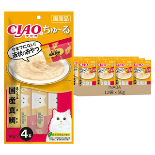 INABA CIAO 啾嚕 肉泥, 鮪魚 + 國產真鯛, 56g, 12袋