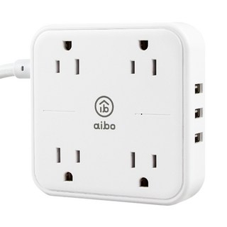 aibo 淨極簡 延長線 四插座三USB充電 一鍵開關, 1個, 白色, 1.8M