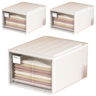 大容量抽屜式儲物箱, 透明白色, 70L, 3個