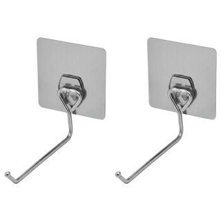 Easy 易立家 無痕掛勾 衣架收納架2入組 不鏽鋼架(6 x 3 x 13cm) + 貼片(8 x 8cm), 銀色, 1組