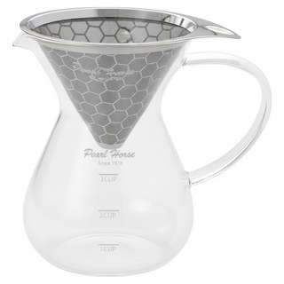 Pearl Horse 寶馬 巴魯尼手沖咖啡壺 TA-G-10 3400cc 免濾紙手沖壺, 400ml, 1組, 濾杯 + 玻璃壺