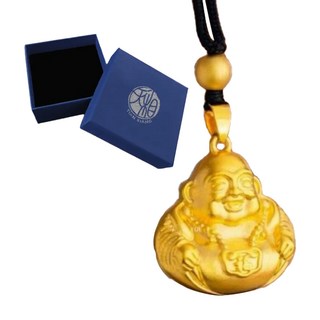 天相 招財開運彌勒佛金鑲玉項鍊 附黑繩 + 禮盒, 1條, 金色