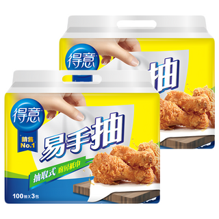 得意 抽取式廚房紙巾 易手抽 100抽, 3包, 2袋
